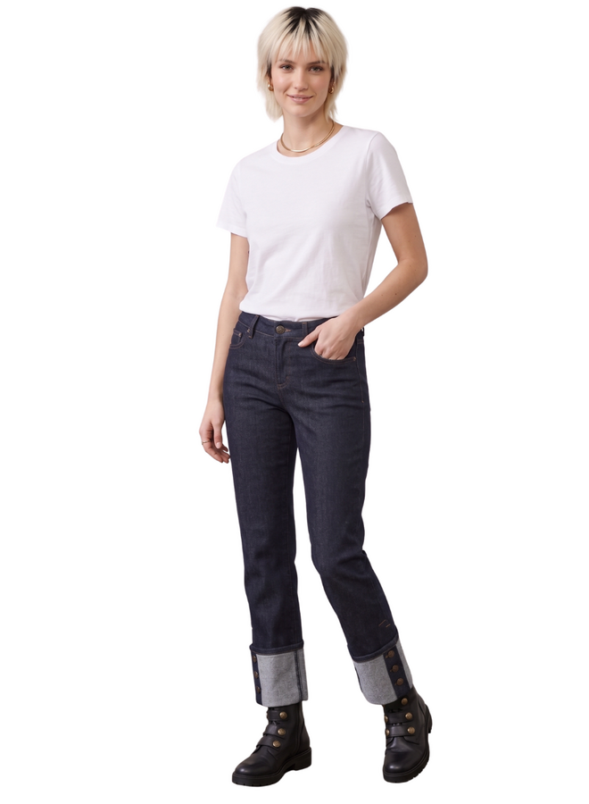 French Dressing Christina Cuffed Straight Ankle Jeans in Forever Blue