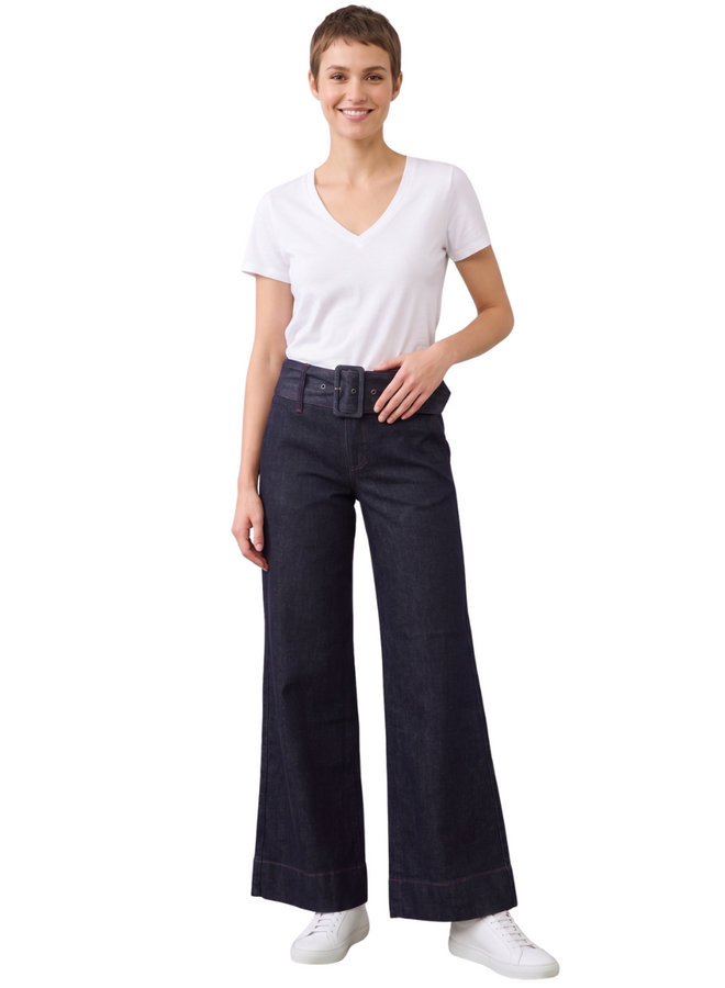 French Dressing Olivia Belted Wide Leg Trouser in Forever Blue