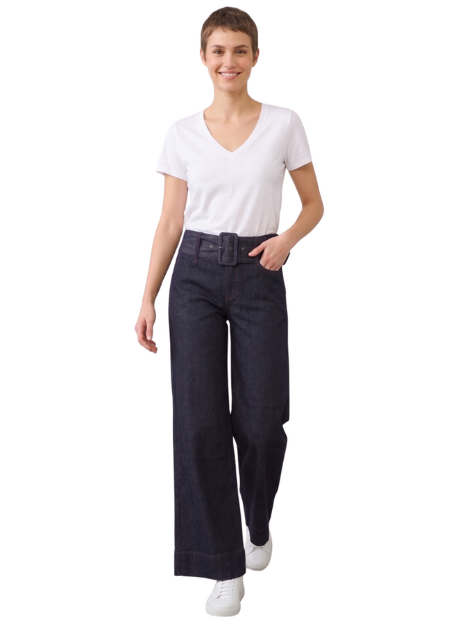 French Dressing Olivia Belted Wide Leg Trouser in Forever Blue