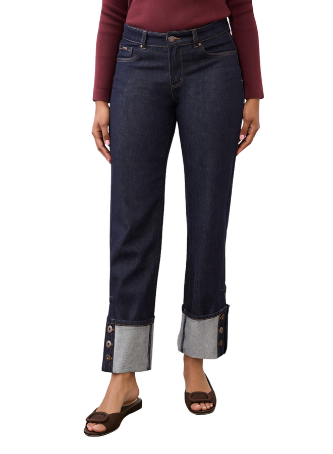 French Dressing Christina Cuffed Straight Ankle Jeans in Forever Blue