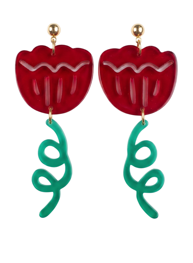 Acrylic Red Flower Earrings