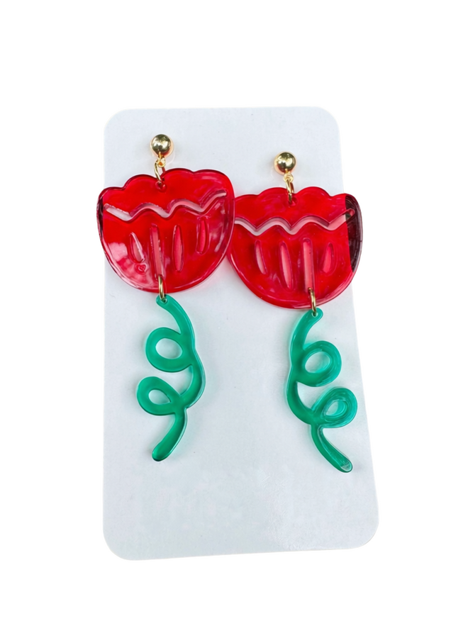 Acrylic Red Flower Earrings
