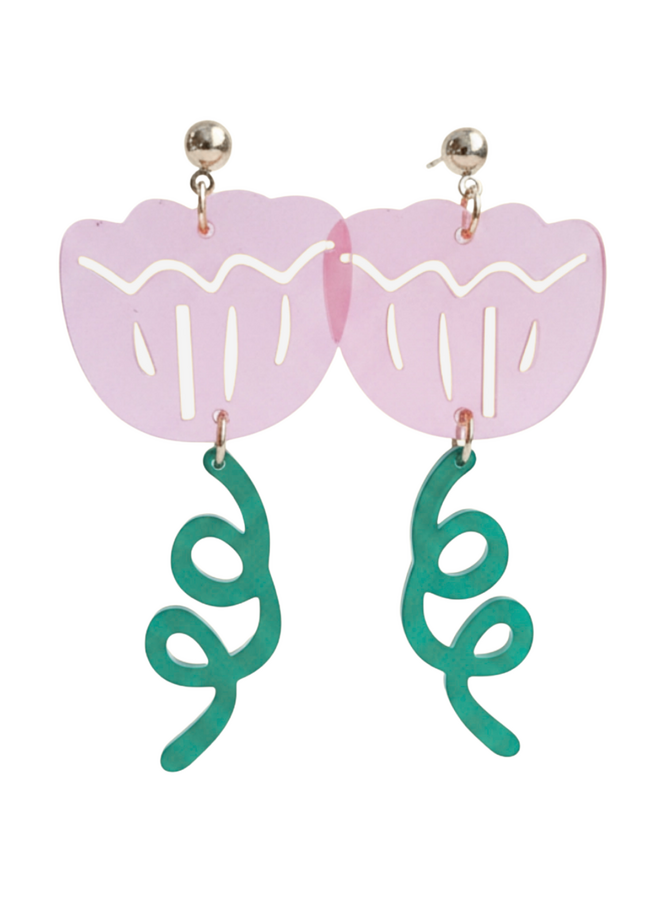 Acrylic Pink Flower Earrings