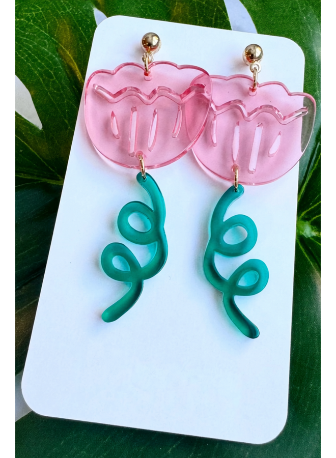 Acrylic Pink Flower Earrings