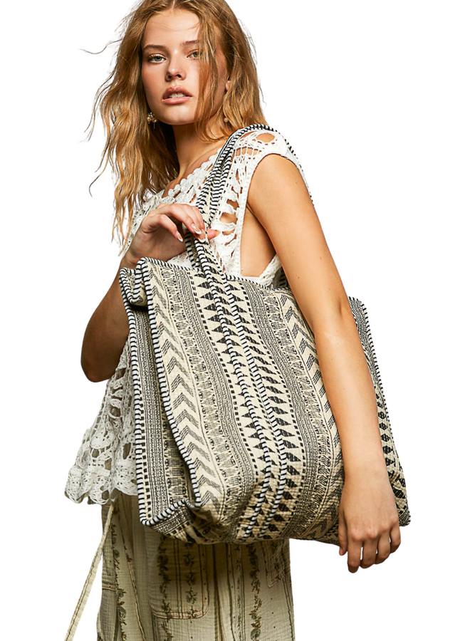 Boho Print Woven Tote Bag