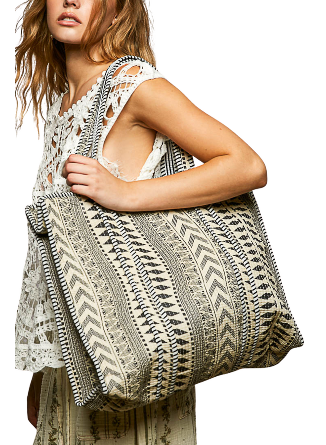 Boho Print Woven Tote Bag