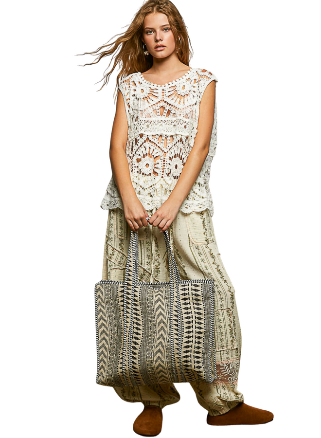 Boho Print Woven Tote Bag