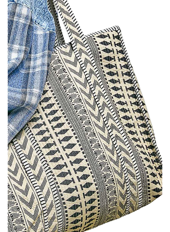 Boho Print Woven Tote Bag
