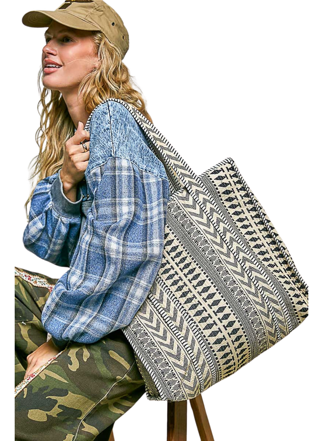 Boho Print Woven Tote Bag