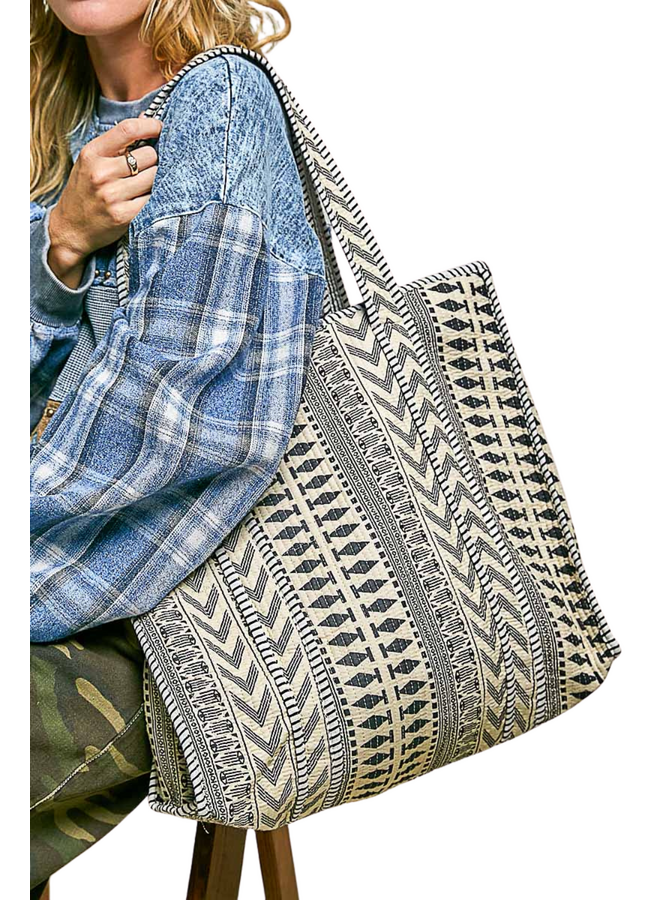 Boho Print Woven Tote Bag