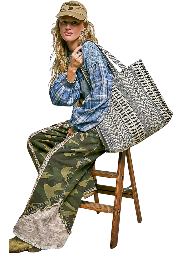 Boho Print Woven Tote Bag