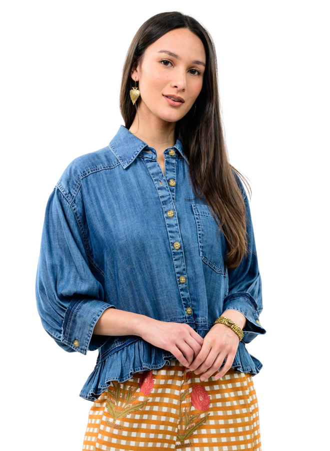 Ivy Jane Ruffle Peplum Denim Shirt
