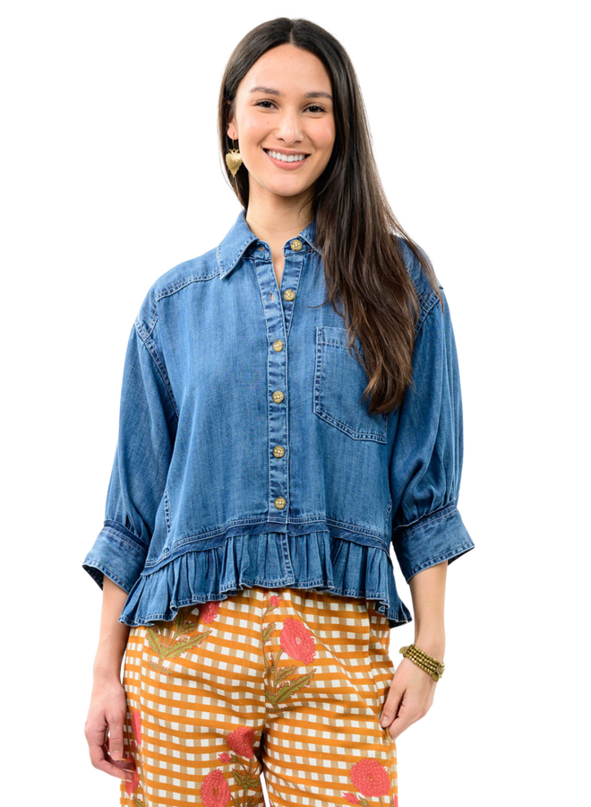 Ivy Jane Ruffle Peplum Denim Shirt