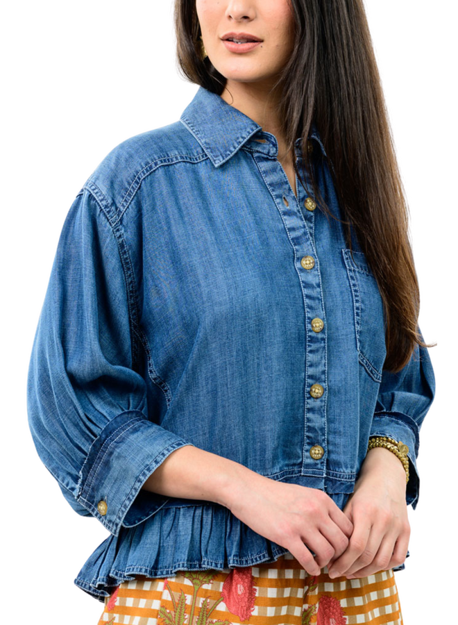 Ivy Jane Ruffle Peplum Denim Shirt