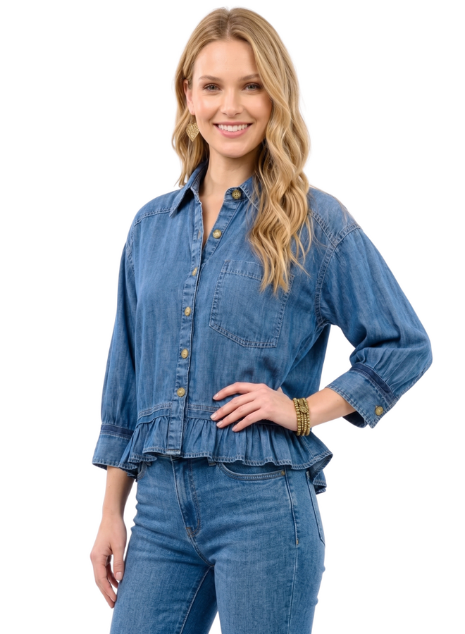 Ivy Jane Ruffle Peplum Denim Shirt