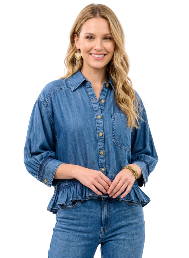 Ivy Jane Ruffle Peplum Denim Shirt