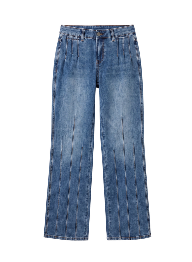 French Dressing Olivia Wide Leg Pintuck Jeans in Medium Wash