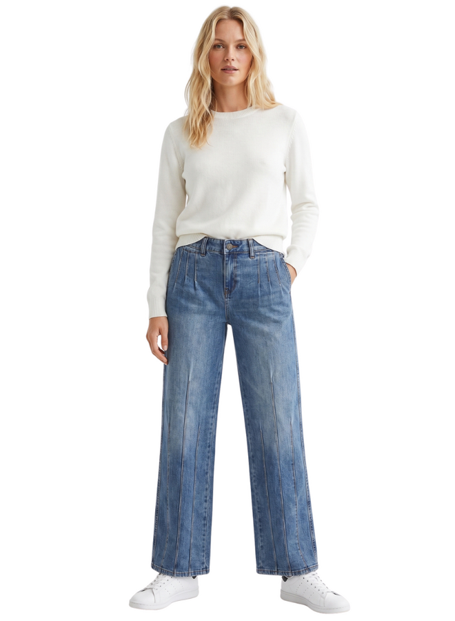 French Dressing Olivia Wide Leg Pintuck Jeans in Medium Wash