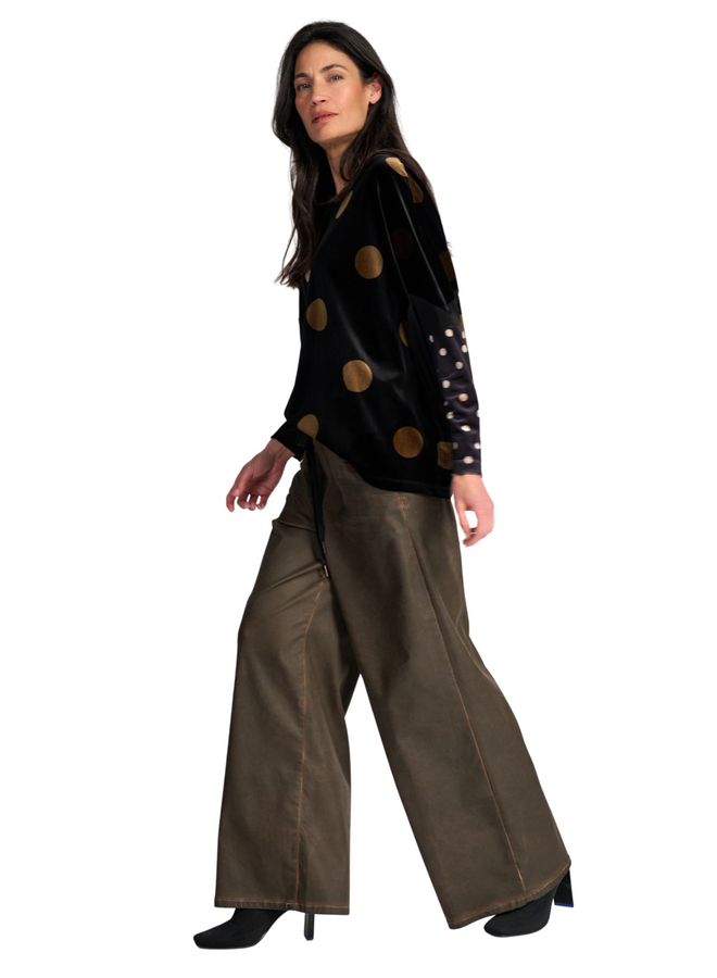 Alembika Pinstripe Wide Leg Jeans in Hickory Brown