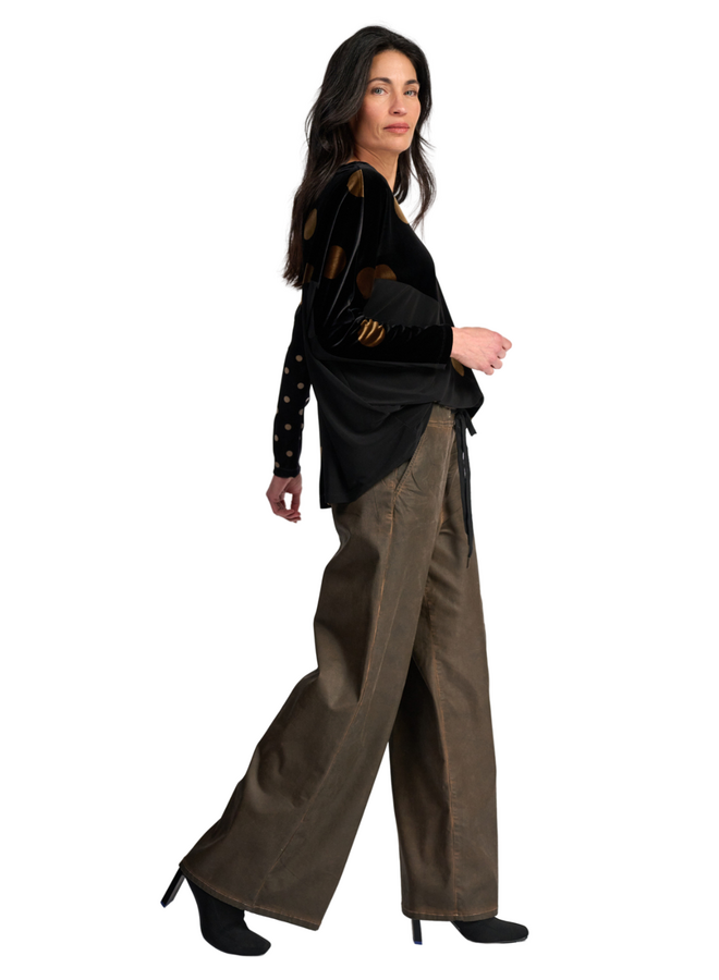 Alembika Pinstripe Wide Leg Jeans in Hickory Brown