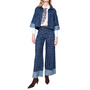 Renuar Leopard Wide Leg Cuff Jeans in Indigo