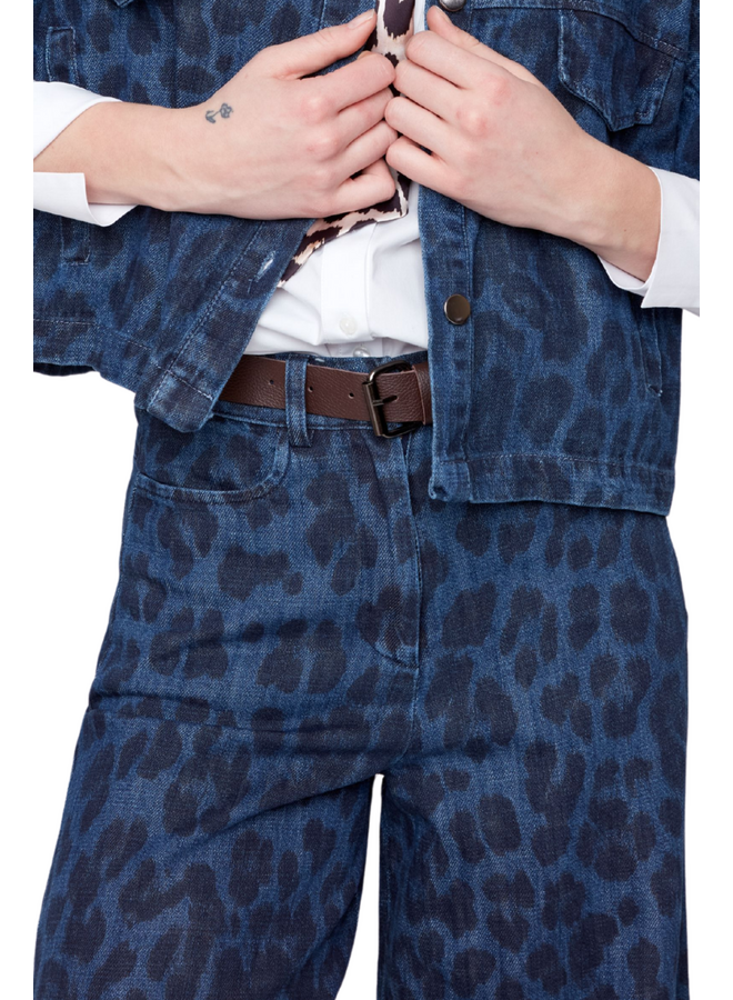 Renuar Leopard Wide Leg Cuff Jeans in Indigo
