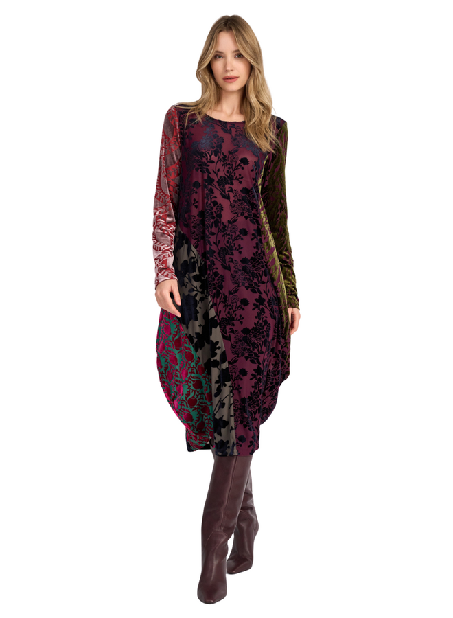Alembika Duchess Draped Velvet Dress in Regal Jewel