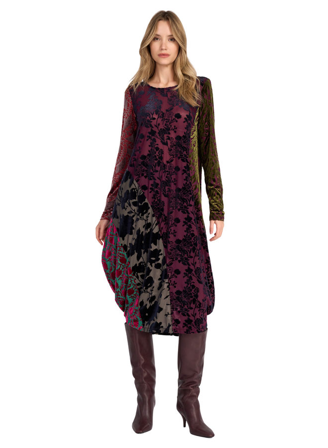Alembika Duchess Draped Velvet Dress in Regal Jewel