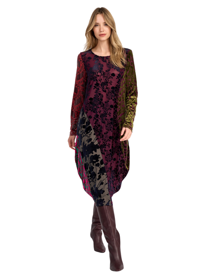 Alembika Duchess Draped Velvet Dress in Regal Jewel