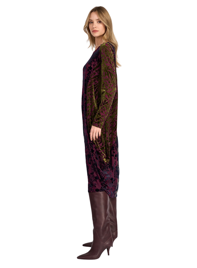 Alembika Duchess Draped Velvet Dress in Regal Jewel