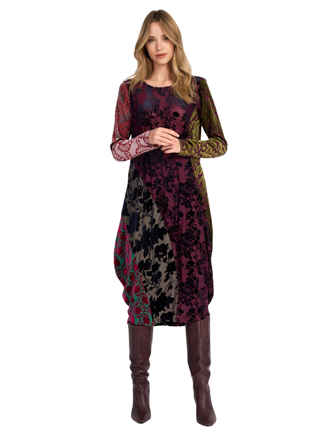 Alembika Duchess Draped Velvet Dress in Regal Jewel