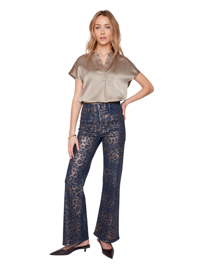 Renuar Metallic Leopard Bootleg Jeans in Copper