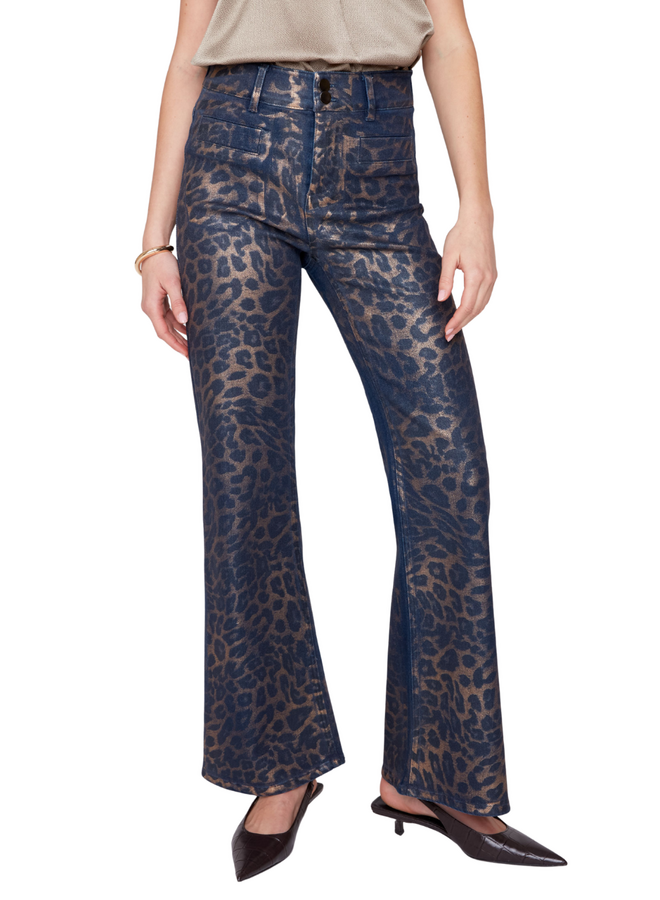 Renuar Metallic Leopard Bootleg Jeans in Copper