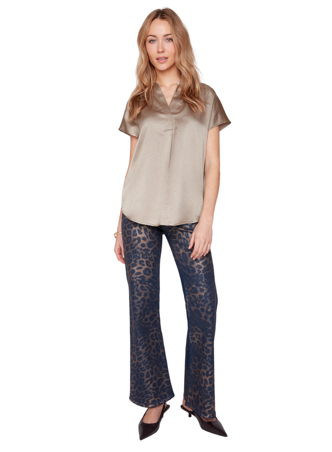 Renuar Metallic Leopard Bootleg Jeans in Copper