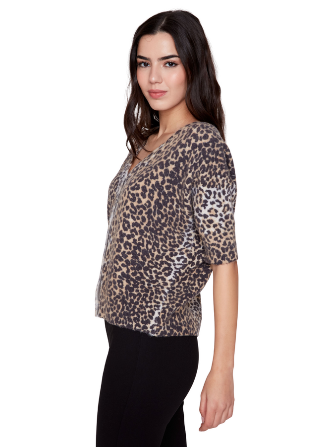 Renuar Leopard Print Knit Cardigan
