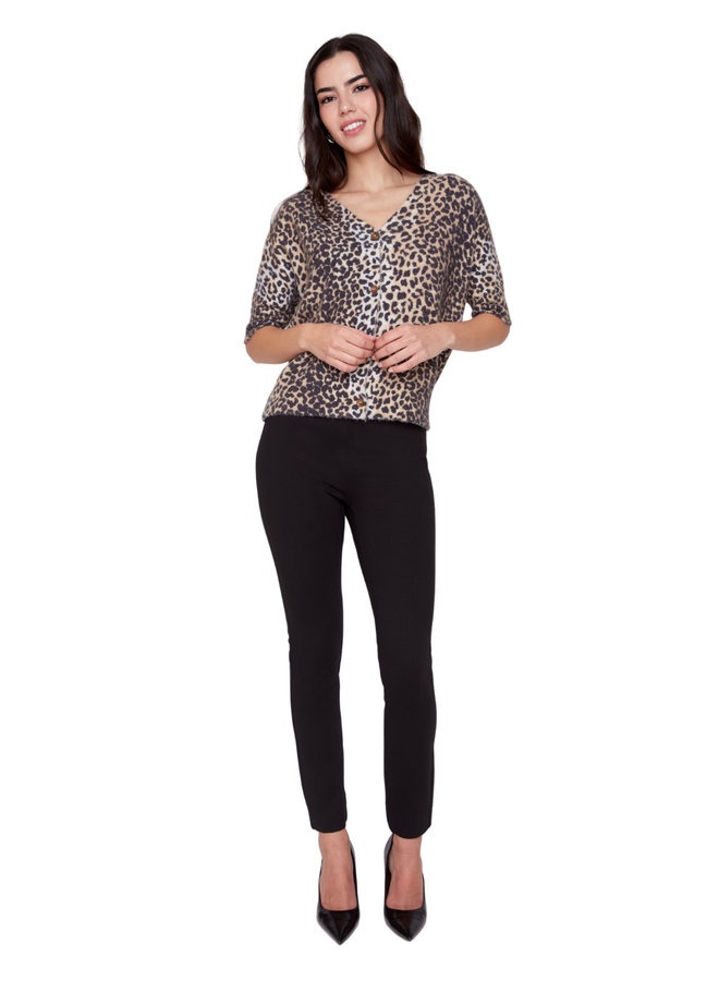 Renuar Leopard Print Knit Cardigan