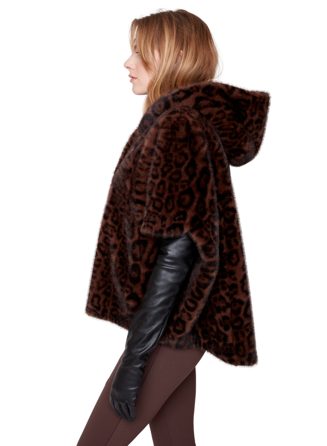 Renuar Leopard Faux Fur Hooded Poncho