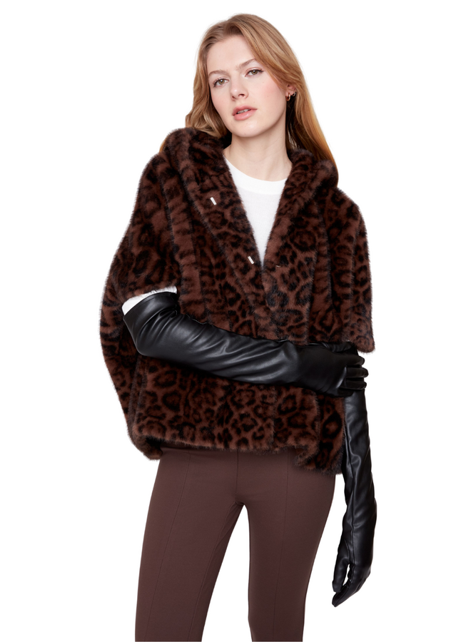 Renuar Leopard Faux Fur Hooded Poncho