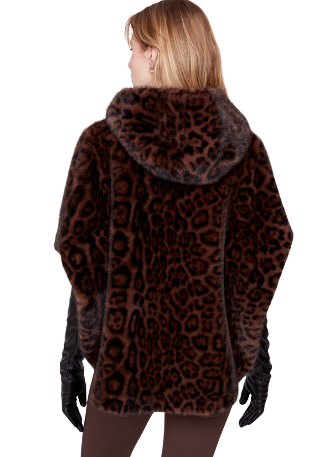 Renuar Leopard Faux Fur Hooded Poncho