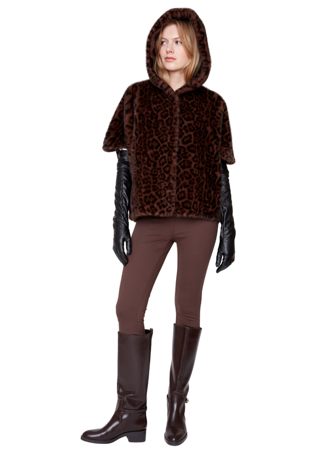 Renuar Leopard Faux Fur Hooded Poncho