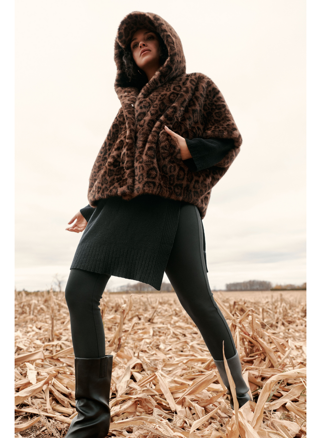 Renuar Leopard Faux Fur Hooded Poncho