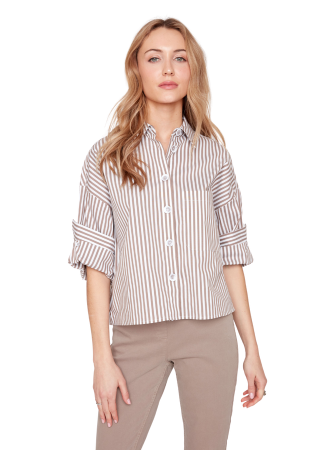 Renuar Double Cuff Stripe Shirt in Storm Combo