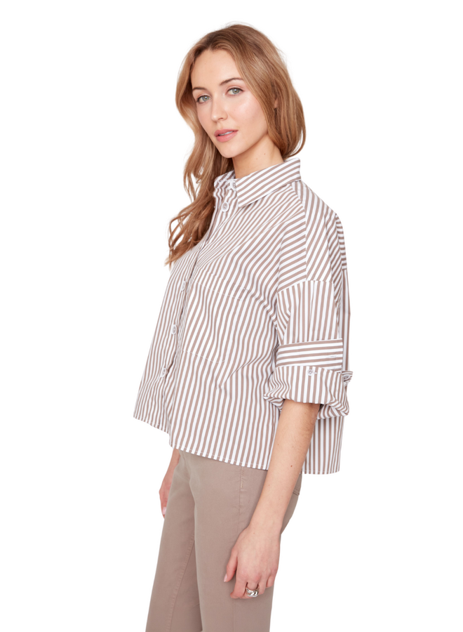 Renuar Double Cuff Stripe Shirt in Storm Combo