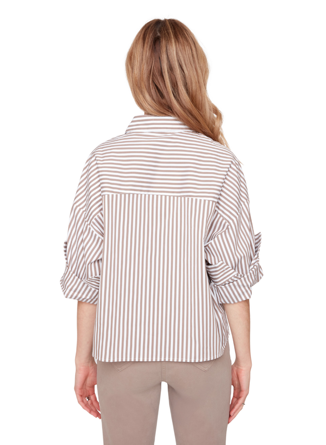Renuar Double Cuff Stripe Shirt in Storm Combo