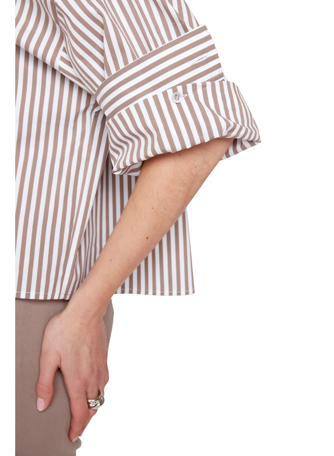 Renuar Double Cuff Stripe Shirt in Storm Combo