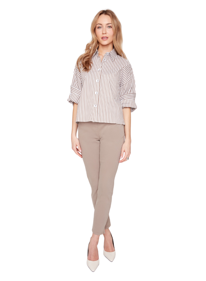 Renuar Double Cuff Stripe Shirt in Storm Combo