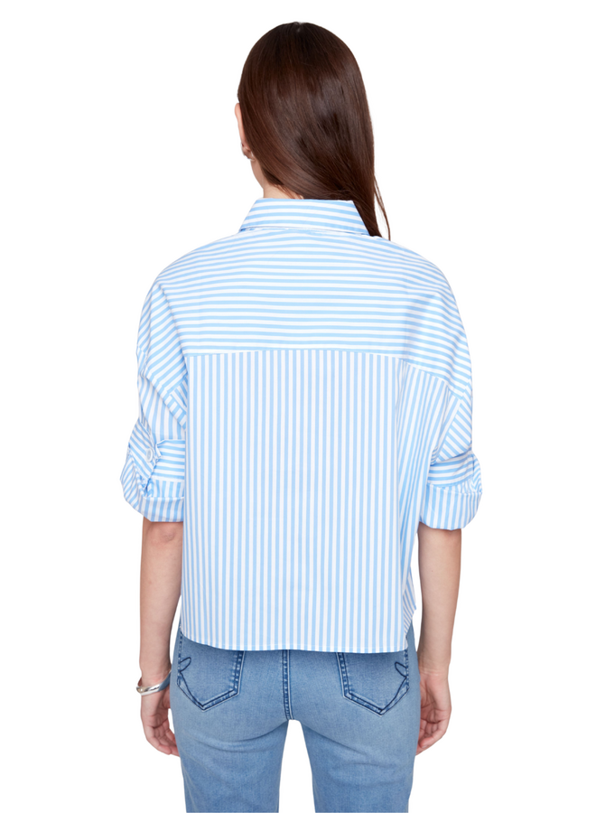 Renuar Double Cuff Stripe Shirt in Blue Combo