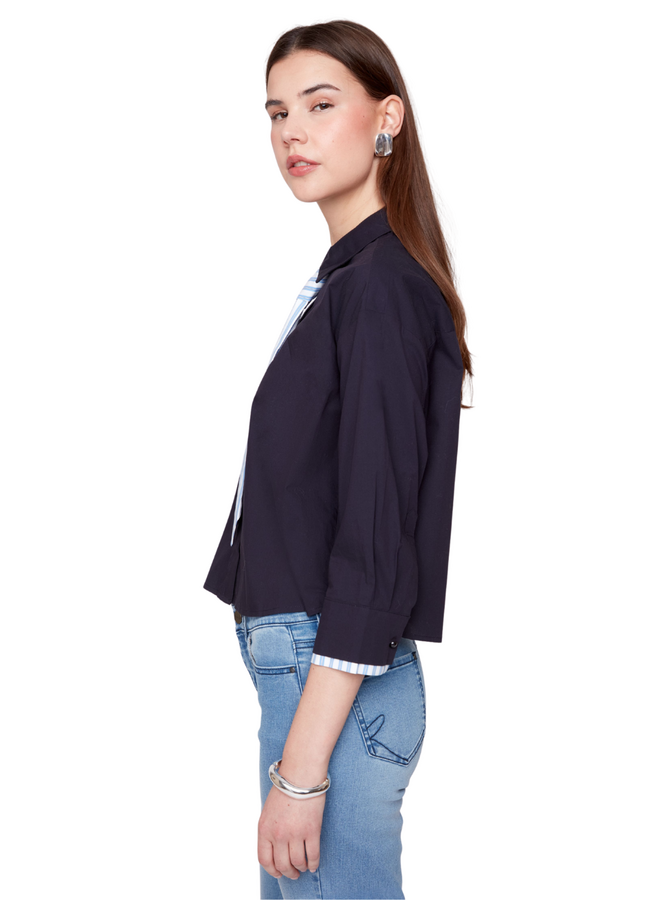 Renuar Stripe Tie Blouse in New Midnight