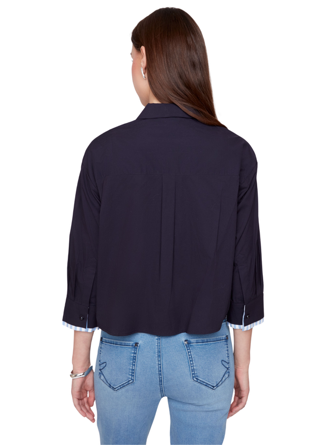 Renuar Stripe Tie Blouse in New Midnight