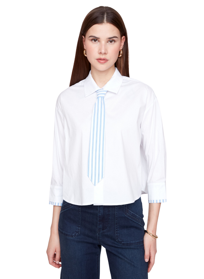Renuar Stripe Tie Blouse in White